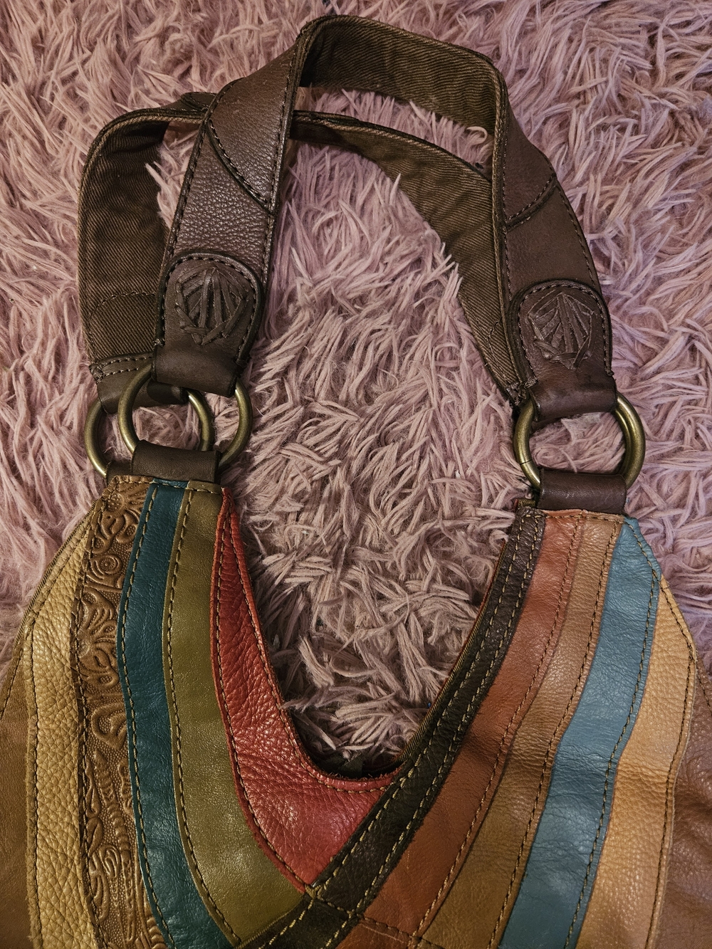 Lucky Brand☆Leather Patchwork Shoulder Bag - Vintage - Picture 8 of 13